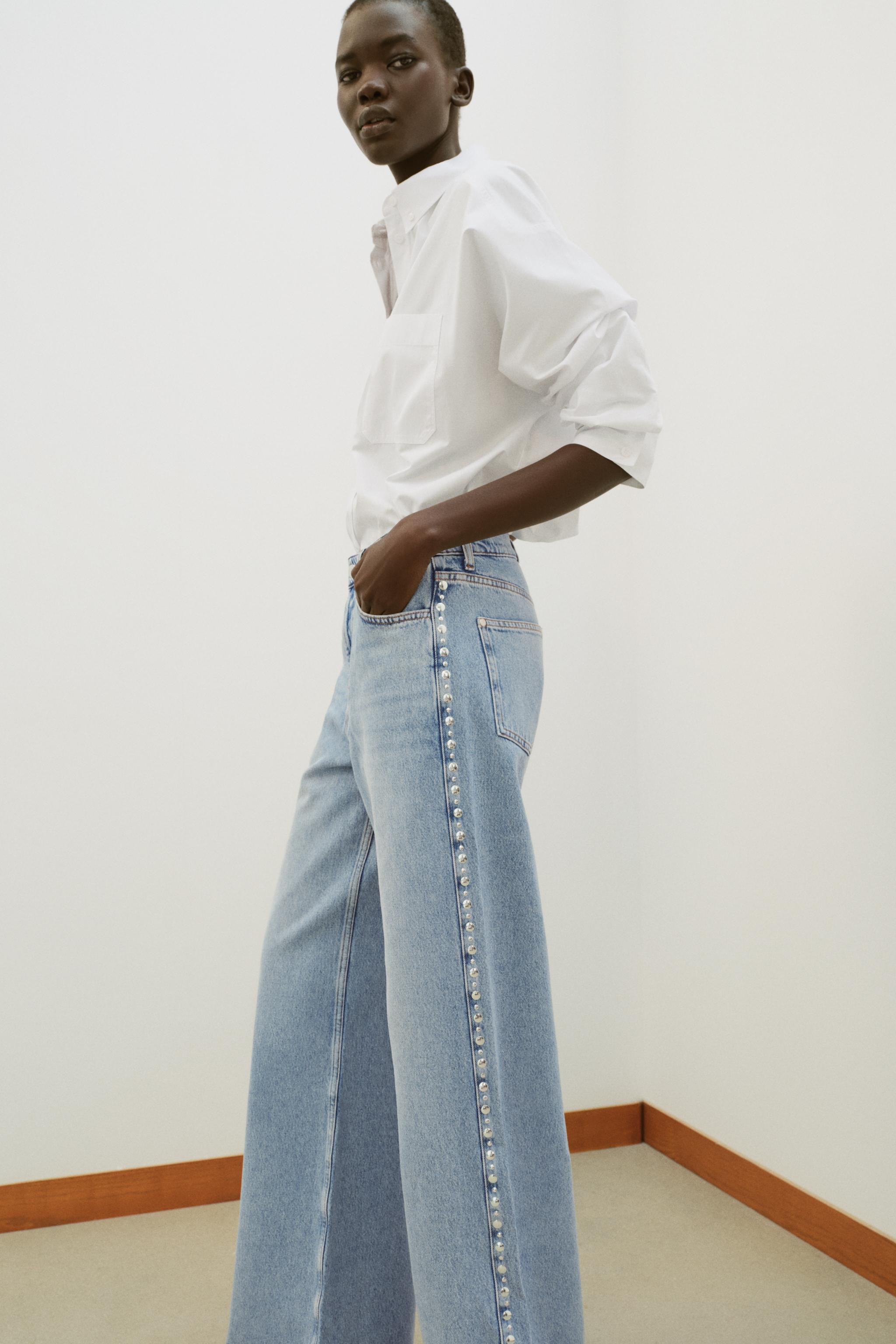 Z1975 HIGH WAIST WIDE LEG STUDDED JEANS